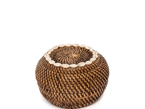 Mand Maurmaro rotan naturel, compacte opbergmand met schelpenrand en natuurlijke bruine tint