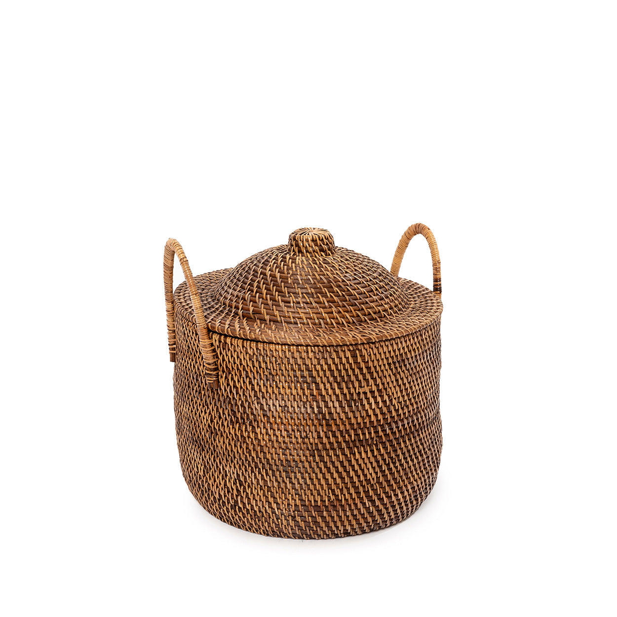 Mand Lannero Rotan Naturel opbergmand met deksel en handgrepen, warm bruin geweven rotan
