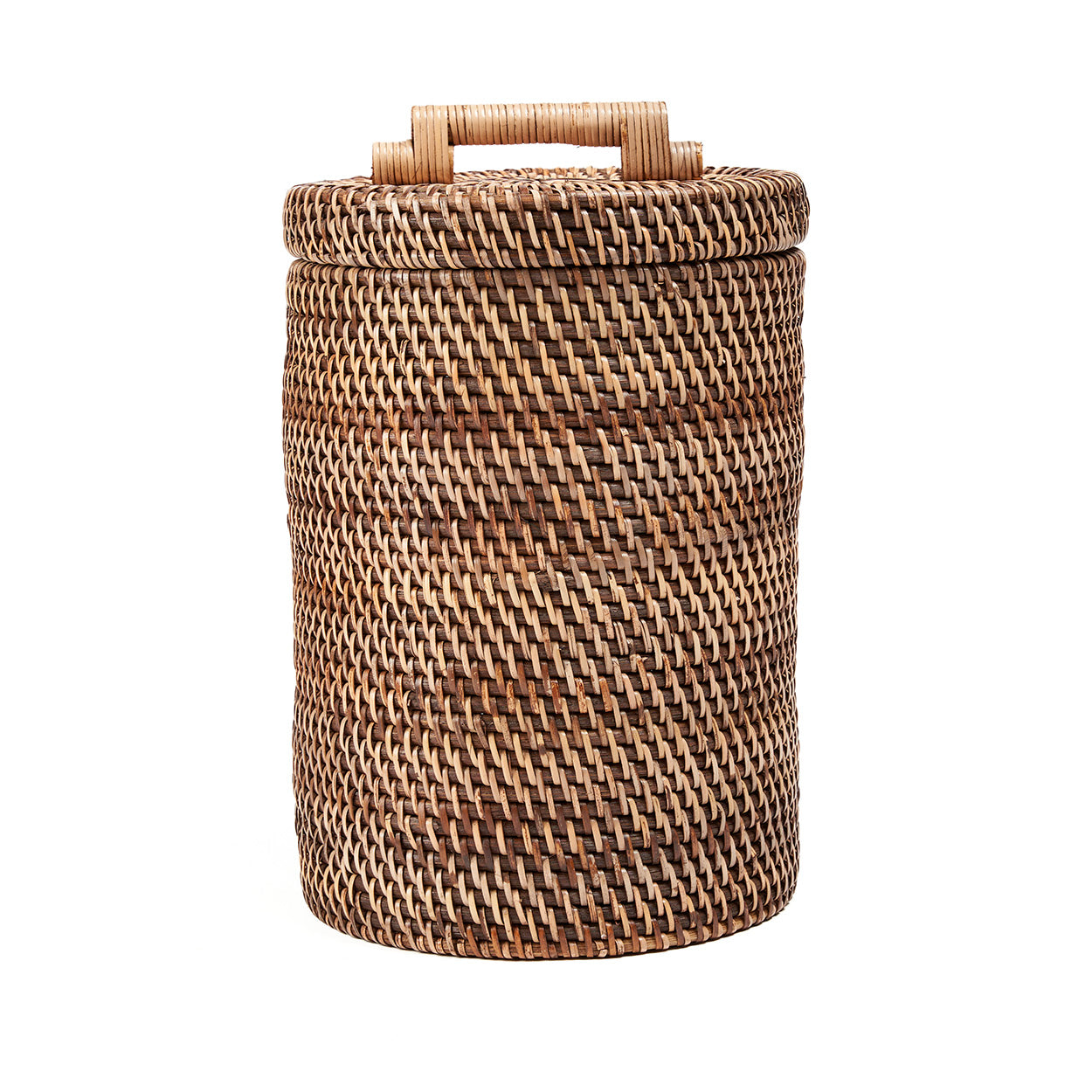 Prullenbak Gardum Rotan Naturel, hoge rieten opbergmand met deksel en handvat in warme naturel tinten