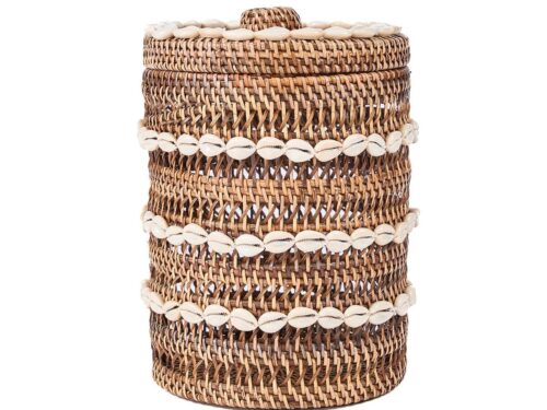Opbergbox Grerrira rotan naturel met schelpmotief, handgeweven deksel en decoratieve opbergruimte