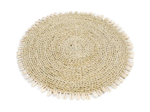 Placemat Greenura Zeegras Naturel rond met schelprand, naturel gevlochten placemat voor tafelstyling