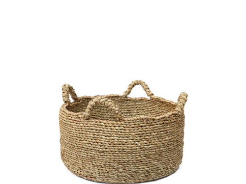 Handdoek Slarmy Naturel zeegras mand met vier handvatten in naturel boho stijl