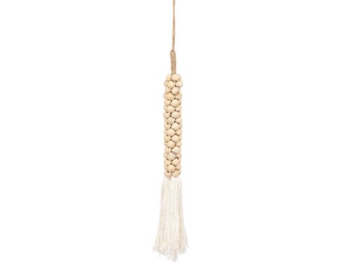 Decoratie Kaulvor katoen naturel, handgemaakte wanddecoratie met houten kralen en zachte kwast