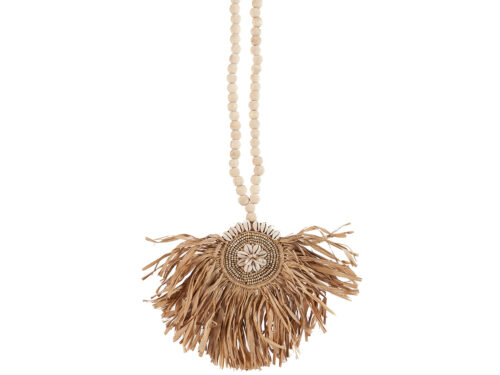 Gordijn Daaskine Naturel met houten kralen, raffia en schelpenhanger in warme naturel tinten