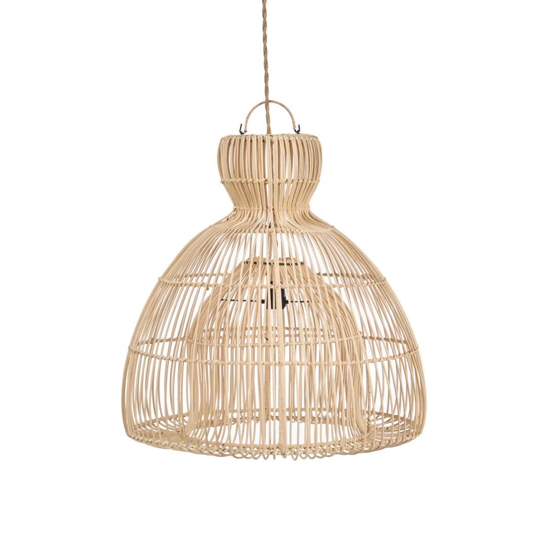 Klopperhanger Soonnak Naturel rattan hanglamp met open vlechtwerk en sculpturale vorm