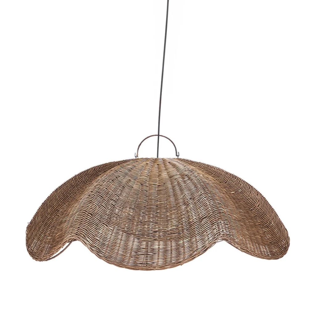 Hanglamp Bornea Rotan in donkere walnoot met royale gevlochten kap en natuurlijke uitstraling