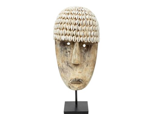 Woonaccessoire Bussano hout naturel op standaard met schelp, sculpturale gezichtsvorm