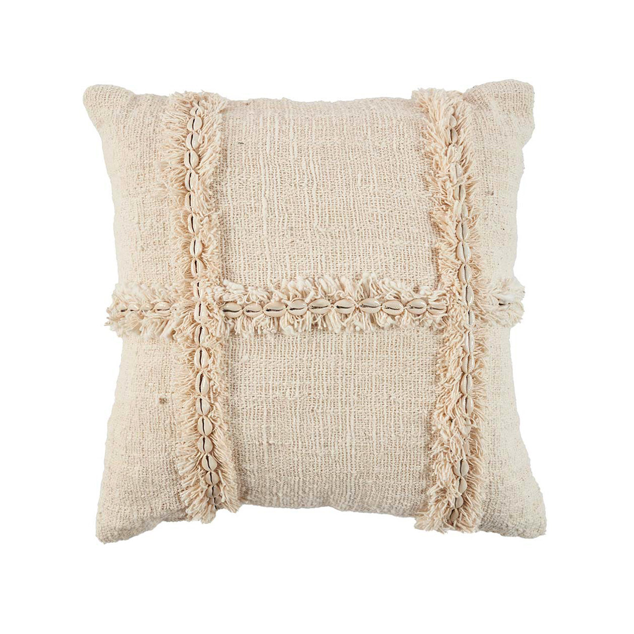 Kussenhoes Hooskaro naturel 50x50 cm van katoen met geweven structuur en schelpdetails