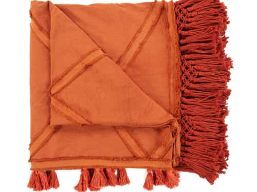 Bedsprei Tundin terracotta van katoen met speelse franjes en tijdloos ontwerp