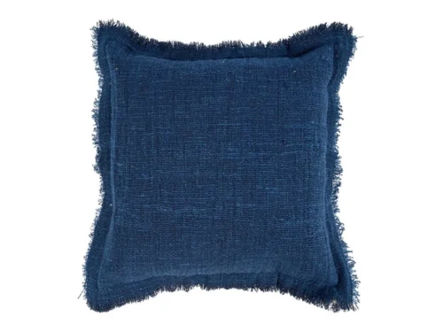 Kussenhoes Bientura blauw 50x50 cm met franjezomen en handafwerking in katoen-linnenmix