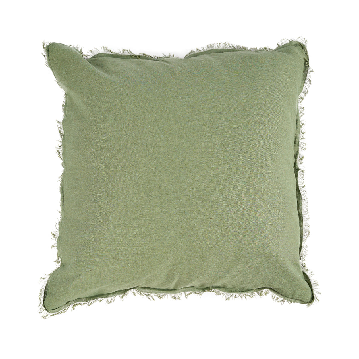 Kussenhoes Meerol Groen 50x50 cm van linnen met rafelrand en natuurlijke uitstraling