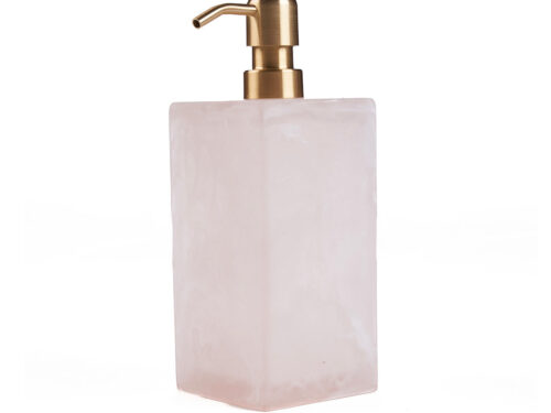 Woonaccessoire Filvoro polyresin roze-wit zeepdispenser met gouden pomp en strakke rechte vorm