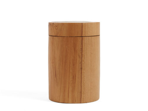 Teakwortelpot Portland Teak naturel, handgesneden cilindervorm met warme houtnerf, H12 cm