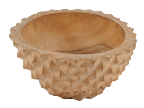 Duriankom Beensoro Naturel teakwortel kom met natuurlijke kleur en durianvorm, decoratief en geschikt voor snacks