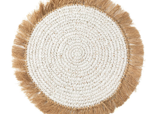Caadum waterhyacint placemat naturel wit met raffia rand en ronde geweven structuur