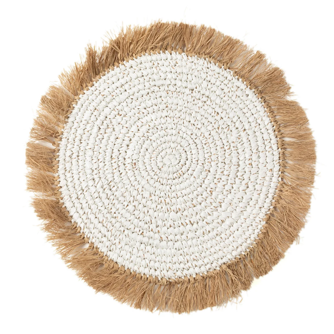 Caadum waterhyacint placemat naturel wit met raffia rand en ronde geweven structuur