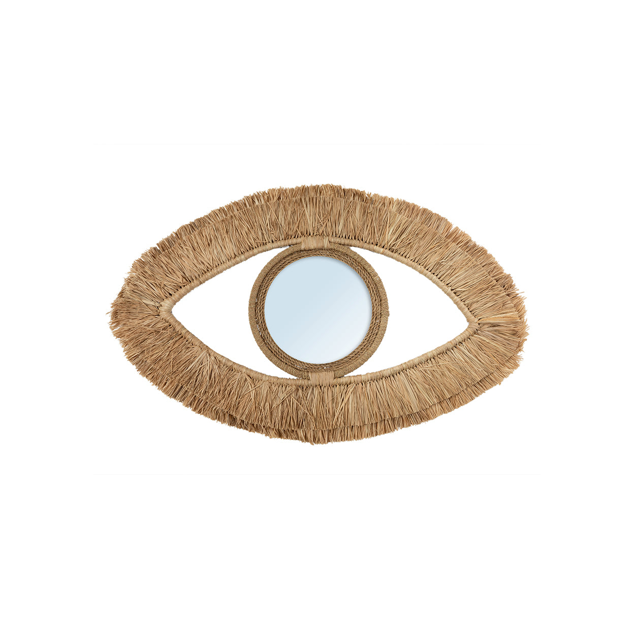 Spiegel Sievora Naturel Ø10 cm, ovale raffia wandspiegel met klein centraal spiegelglas