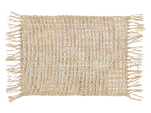 Tookine placemat van naturel zeegras met franjes en geweven textuur voor een natuurlijke tafelsfeer