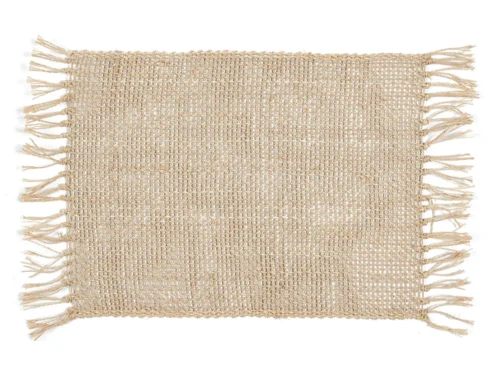 Tookine placemat van naturel zeegras met franjes en geweven textuur voor een natuurlijke tafelsfeer
