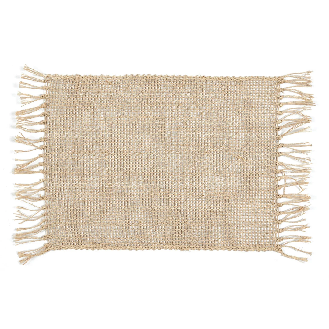 Tookine placemat van naturel zeegras met franjes en geweven textuur voor een natuurlijke tafelsfeer