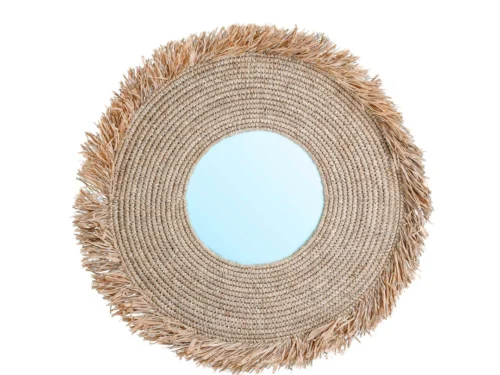 Spiegel Vautano Naturel met ronde jute-look rand en glas, natuurlijke wandspiegel 60 x 60 cm