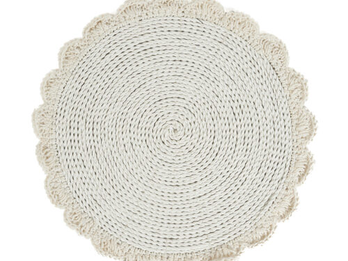 Placemat Gemmone Zeegras Wit met ronde gevlochten structuur en decoratieve scalloprand