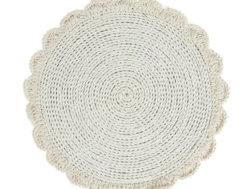 Placemat Gemmone Zeegras Wit met ronde gevlochten structuur en decoratieve scalloprand