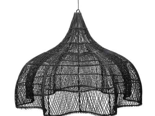 Decoratiehanger Ceesos Rotan Zwart, handgevlochten XL hanglamp met organische vorm en open geweven design
