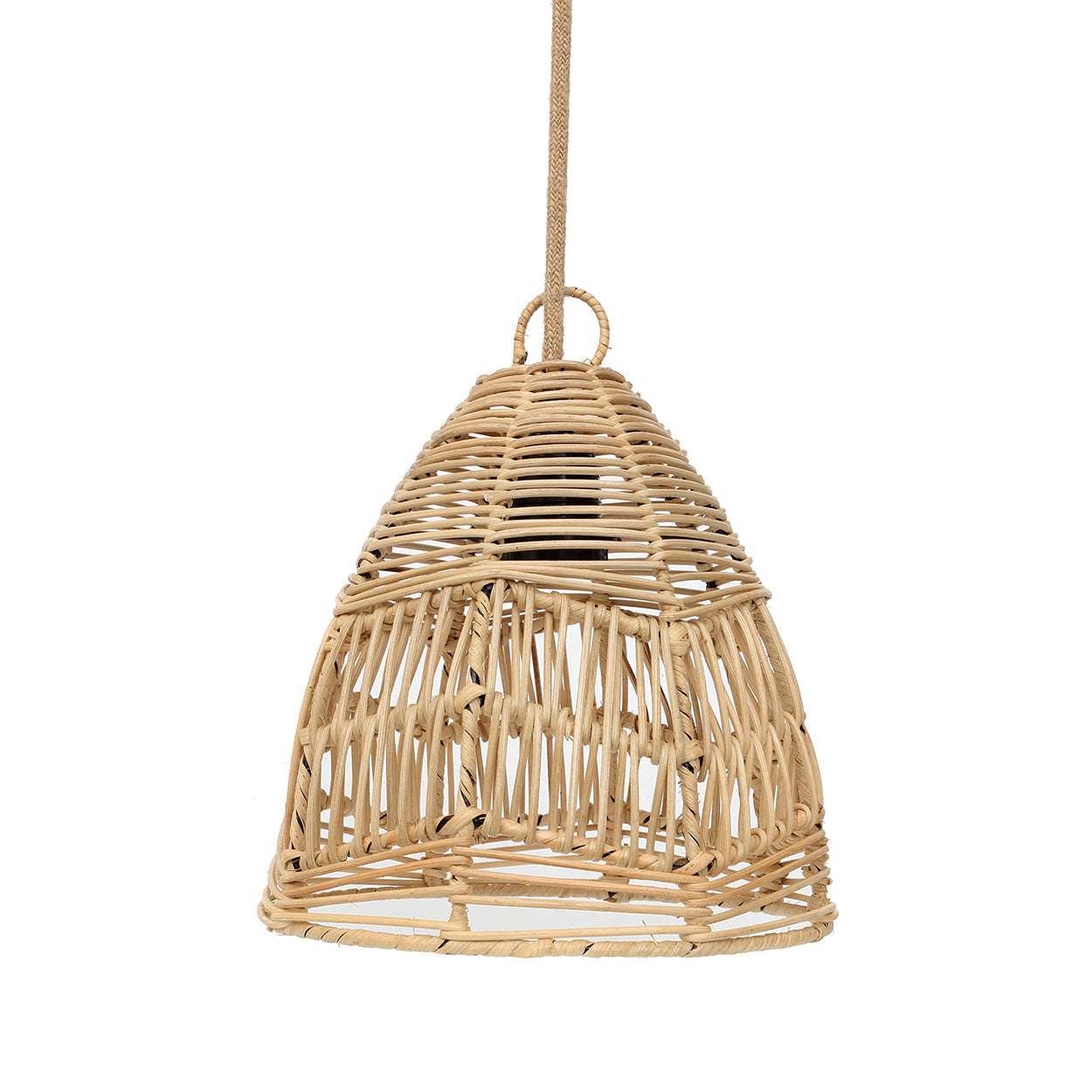 Hanglamp Catine rotan met handgeweven open structuur en natuurlijke, gebogen vorm, naturel