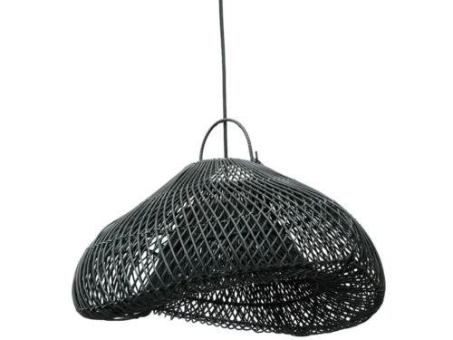 Decoratie Kleesos Rotan Zwart hanglamp, handgevlochten zwart rotan met luchtige wolkvorm
