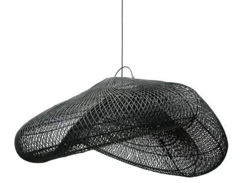 Hanglamp Zallora Rotan zwart met luchtig vlechtwerk en grote organische vorm