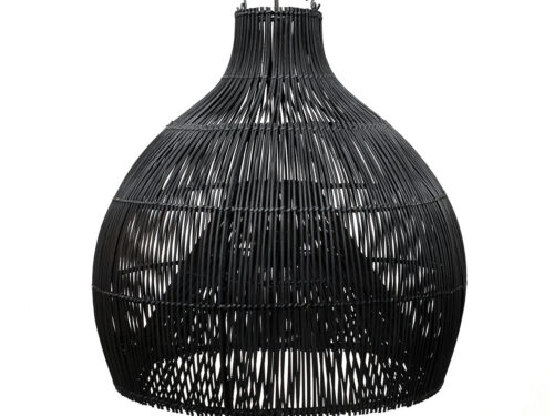 Hanglamp Tomu Rotan zwart, vaasvormig handgeweven rotan met open structuur voor sfeervol licht