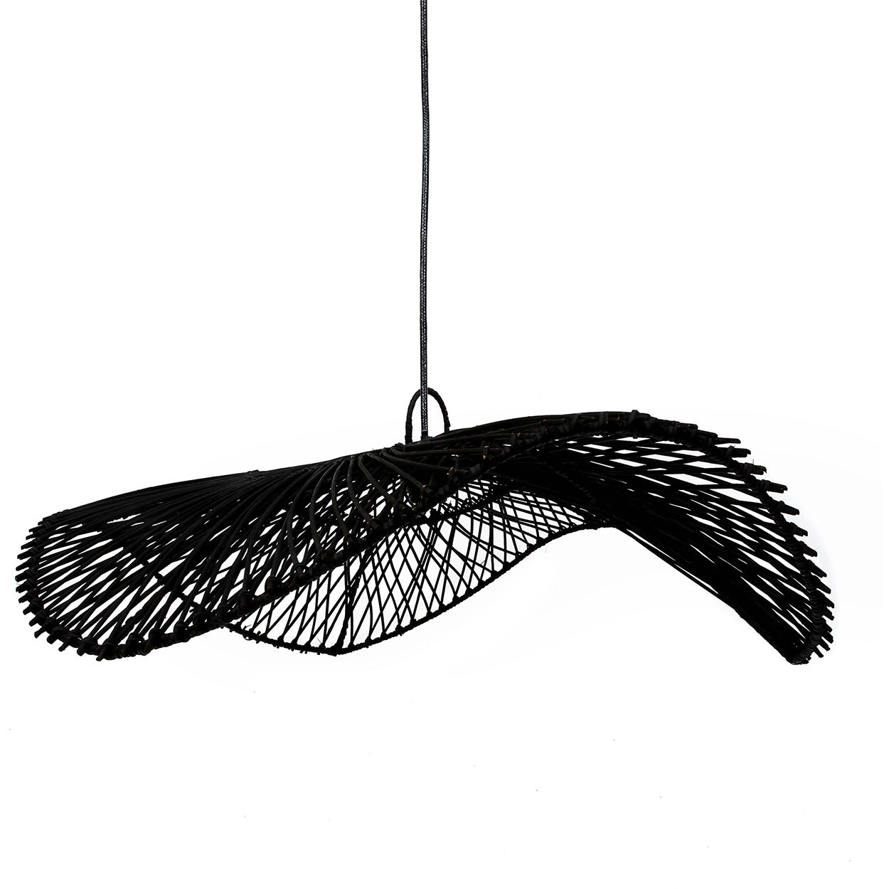 Decoratiehanger Ceessas zwart rotan, handgevlochten open kap met brede, golvende vorm