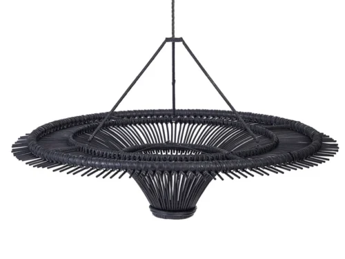 Hanglamp Haanis Rotan zwart, XXL open gevlochten koepelvorm met luchtige uitstraling