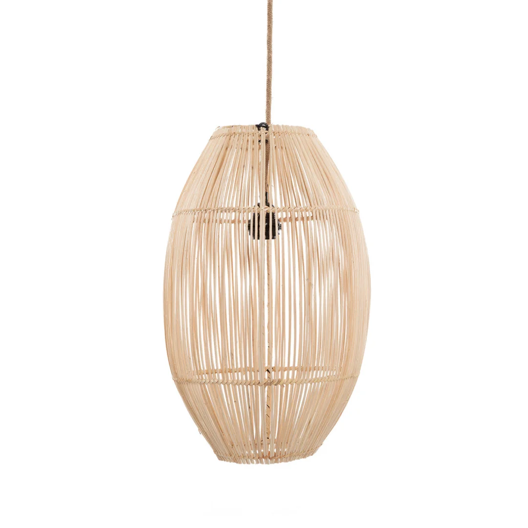Hanglamp Stultia Rotan met naturel cilindervormige kap voor warme, sfeervolle lichtbanen