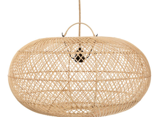 Hanglamp Prunnik Rotan, ronde naturel rotan lamp met handgevlochten open structuur en zachte lichtval