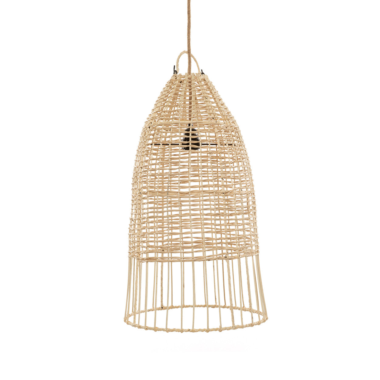 Hanglamp Haullen rotan met handgevlochten open kooi vorm en naturel, luchtige uitstraling