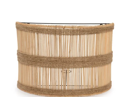 Wandlamp Traumon Rotan, halfcilindrisch met naturel rotan en zeegrasbandjes voor een warme, natuurlijke sfeer