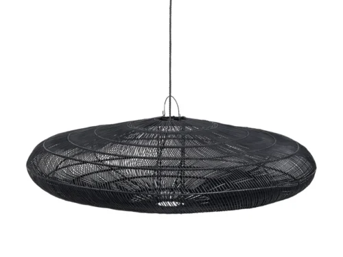 Decoratiehanger Staaldo rotan zwart, brede hanglamp met luchtig geweven, tijdloos silhouet
