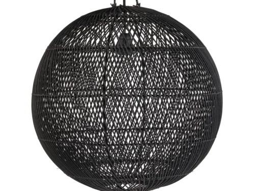 Bubbelhanger Haurmena rotan zwart, handgevlochten ronde hanglamp met open geweven bollen
