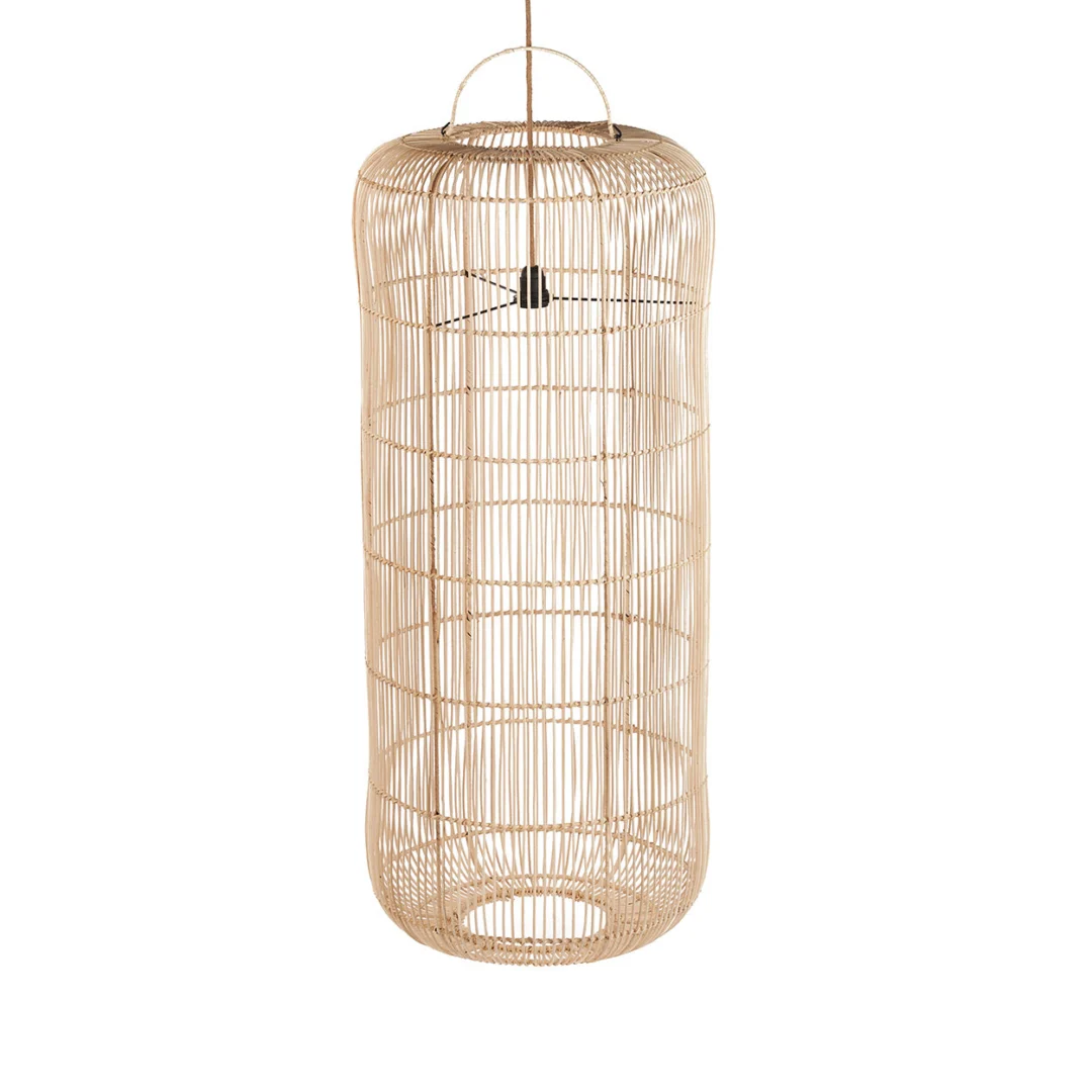 Hanglamp Datino Rotan, handgeweven naturel rotan met langwerpige vorm en warme, sfeervolle uitstraling
