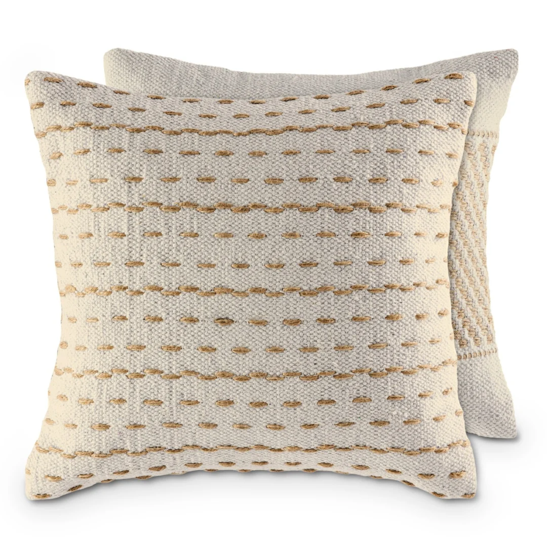 Preemmio Naturel kussenset van 2, 40x40 cm, katoen en jute, met warme natuurlijke textuur