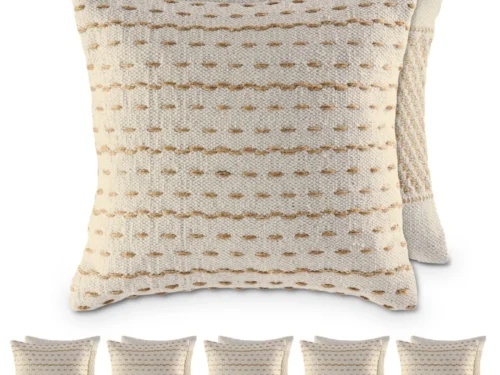 Grekine Naturel sierkussens set van 12, 40x40 cm, naturel katoen-jute met geweven streepdetail