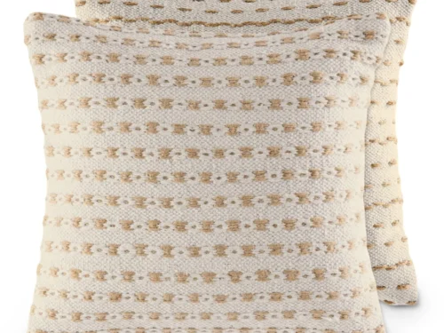 Kussen Hoolvir naturel 40x40 cm set van 2, handgemaakte katoen-jute sierkussens met geweven structuur
