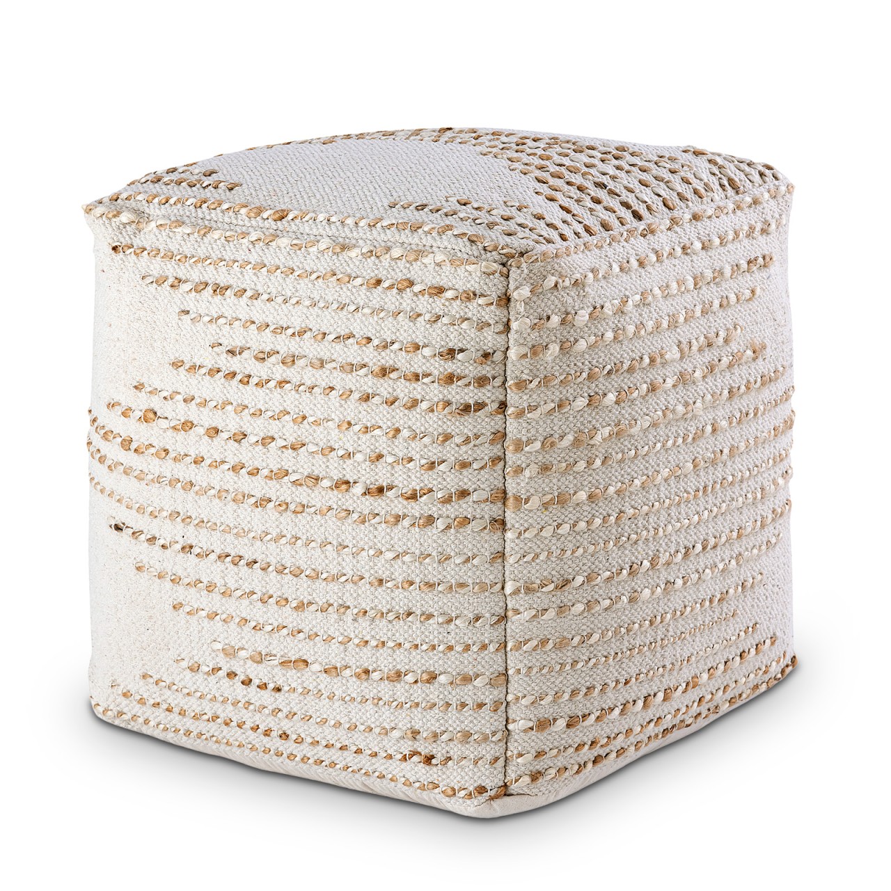 Hocker Dausin Jute Naturel vierkant, met jute-katoen structuur en speels kleurcontrast, naturel afgewerkt