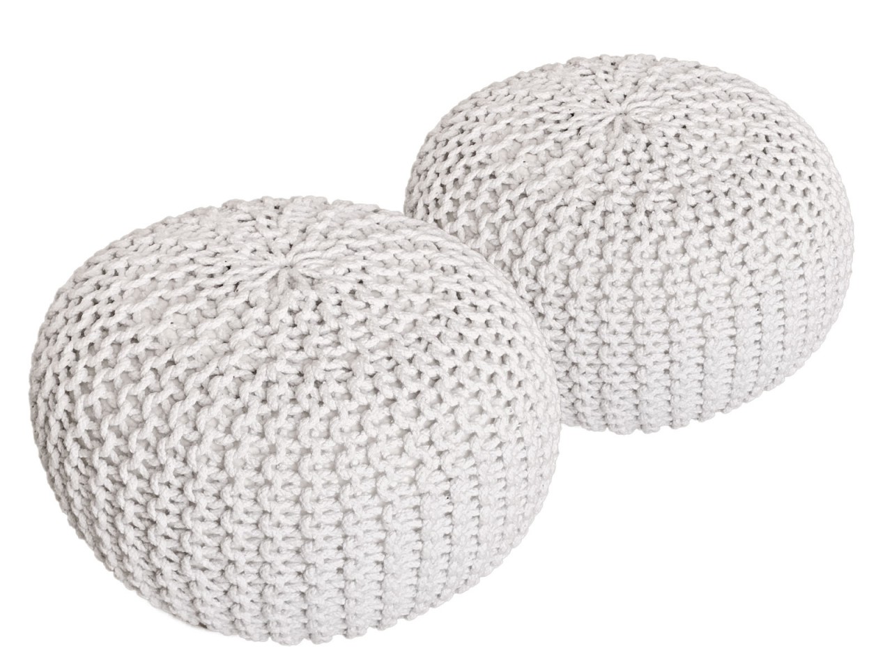 Hocker Kulvand Wit set van 2, grofgebreide witte poefs van gerecyclede katoen