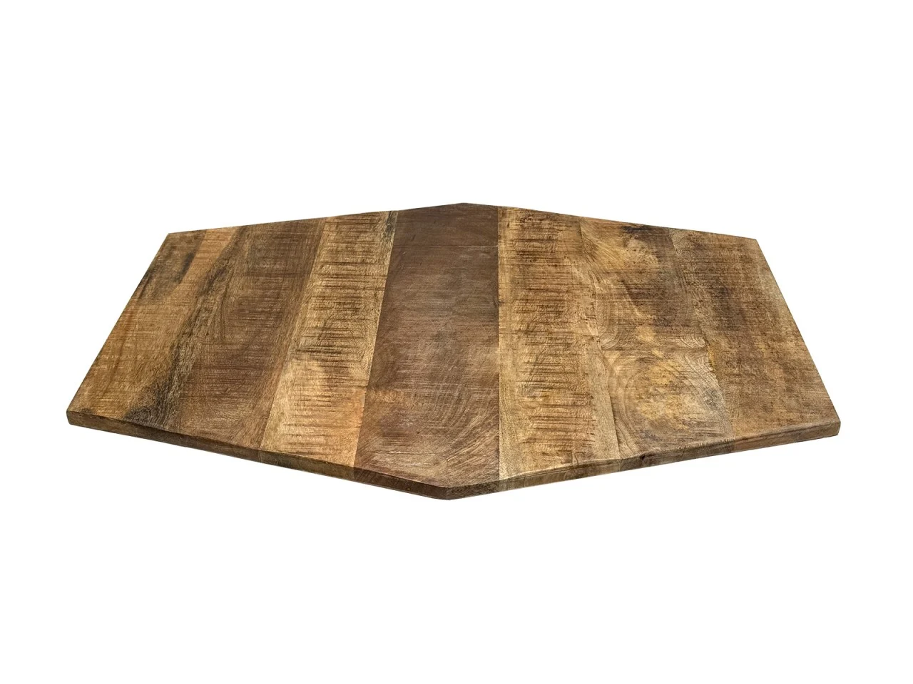Tafelblad Honsi mangohout 74x56 cm, zeskantig, gerecycled hout met natuurlijke, robuuste afwerking