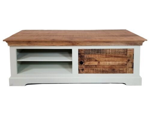 TV-meubel Randers Wit 45 cm van mangohout met open vak en houten deur, compact en handgemaakt