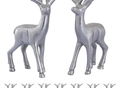 Beeld Zollek rendier van massief aluminium, zilverkleurig, 23 cm hoog, handgemaakt decoratief woonaccessoire