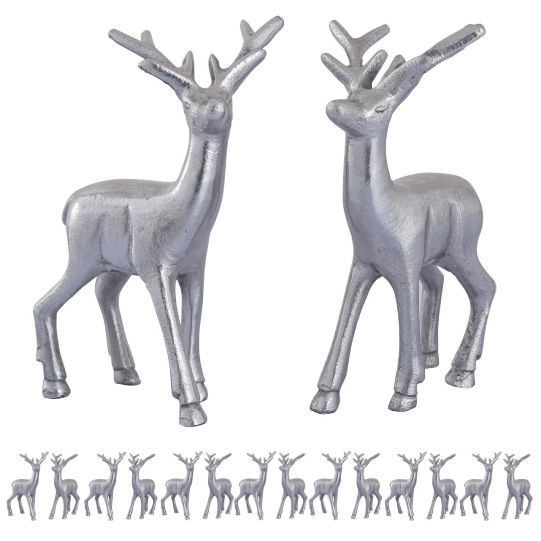 Beeld Zollek rendier van massief aluminium, zilverkleurig, 23 cm hoog, handgemaakt decoratief woonaccessoire